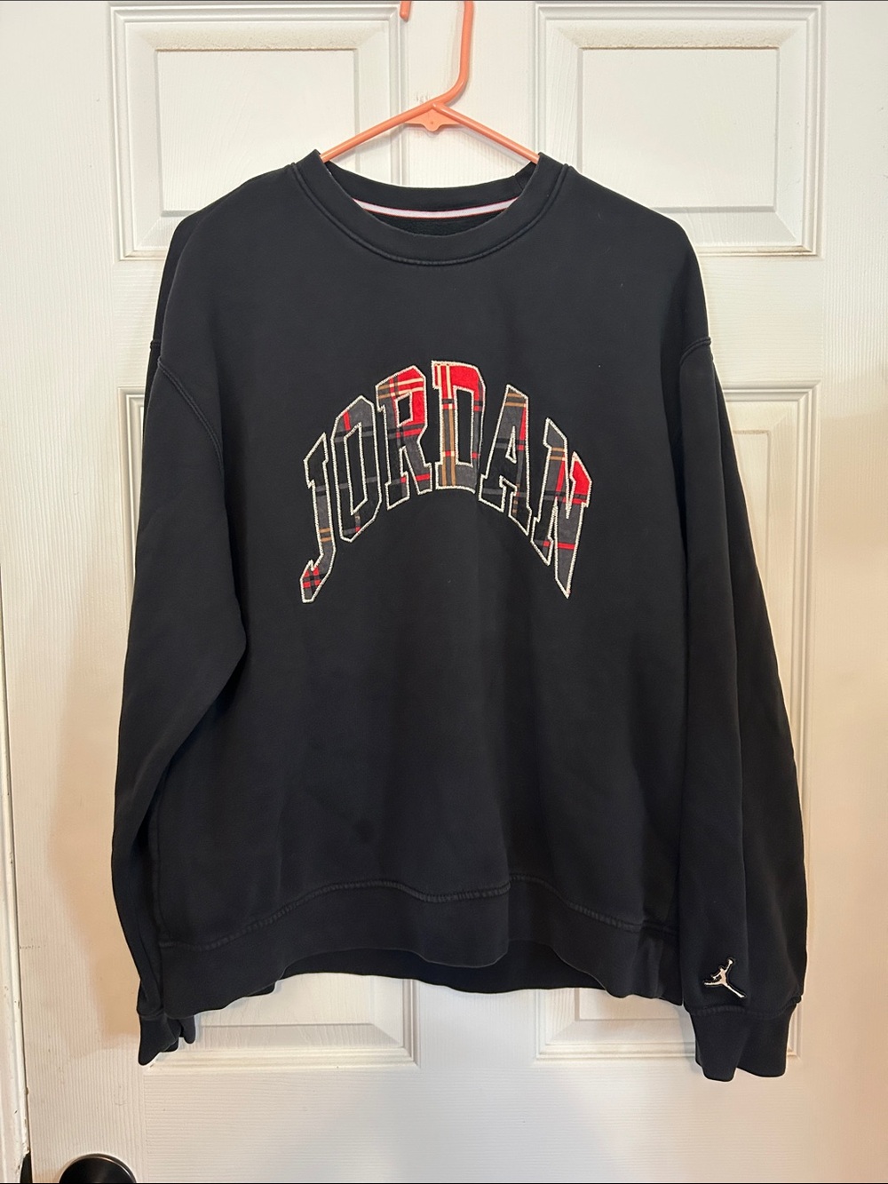 Jordan Black Crewneck Sweatshirt with Red Plaid Logo